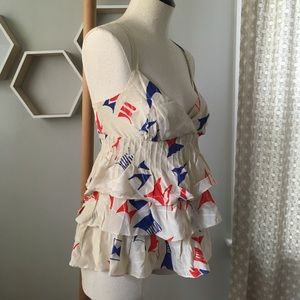 Anthro 100% Silk Tiered Nautical Flags Top